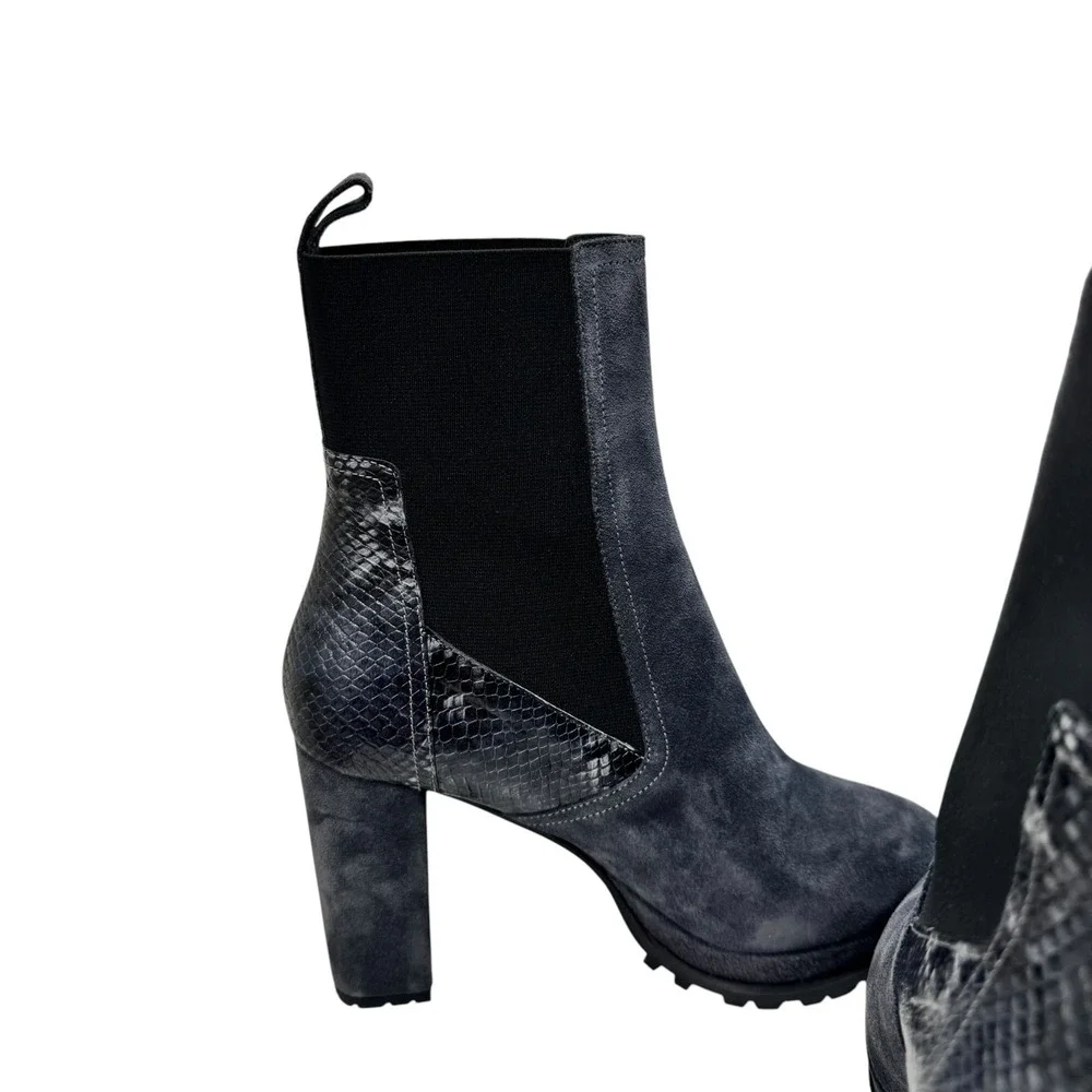 AllSaints Sz 9 Womens Sahara Boots Gray Suede‎ Leather Snakeskin Emb. Platform